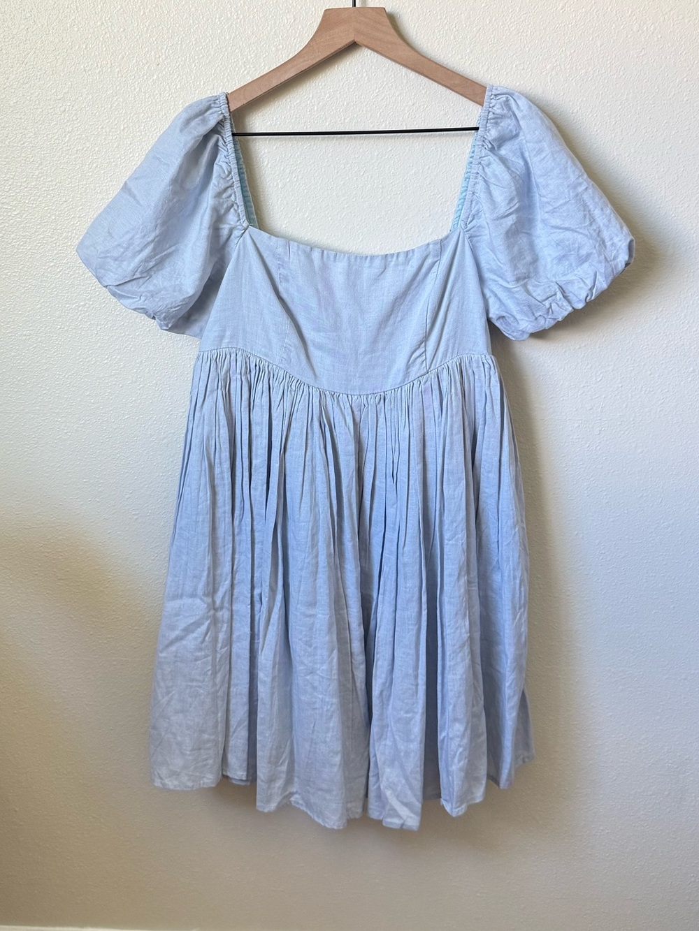 Vici Pale Blue Puff Sleeve Mini Dress